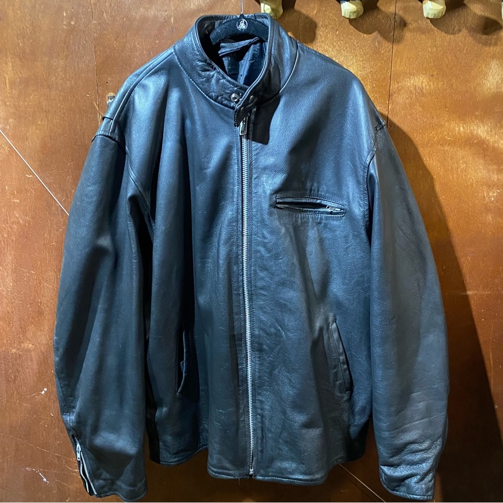 Vintage Moto leather Motorcycle Jacket Coat Black 4xl